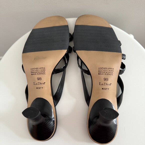 La Diva - Black - Leather - Sandals with Heel - Size 9 - Picture 8 of 8